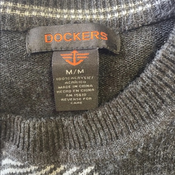 Dockers Men Crew Neck Sweater Check Houndstooth Print Med Grey Taupe - Picture 11 of 15